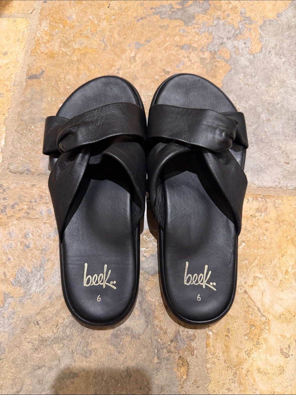 beek Black Knotted Leather Slide Sandals